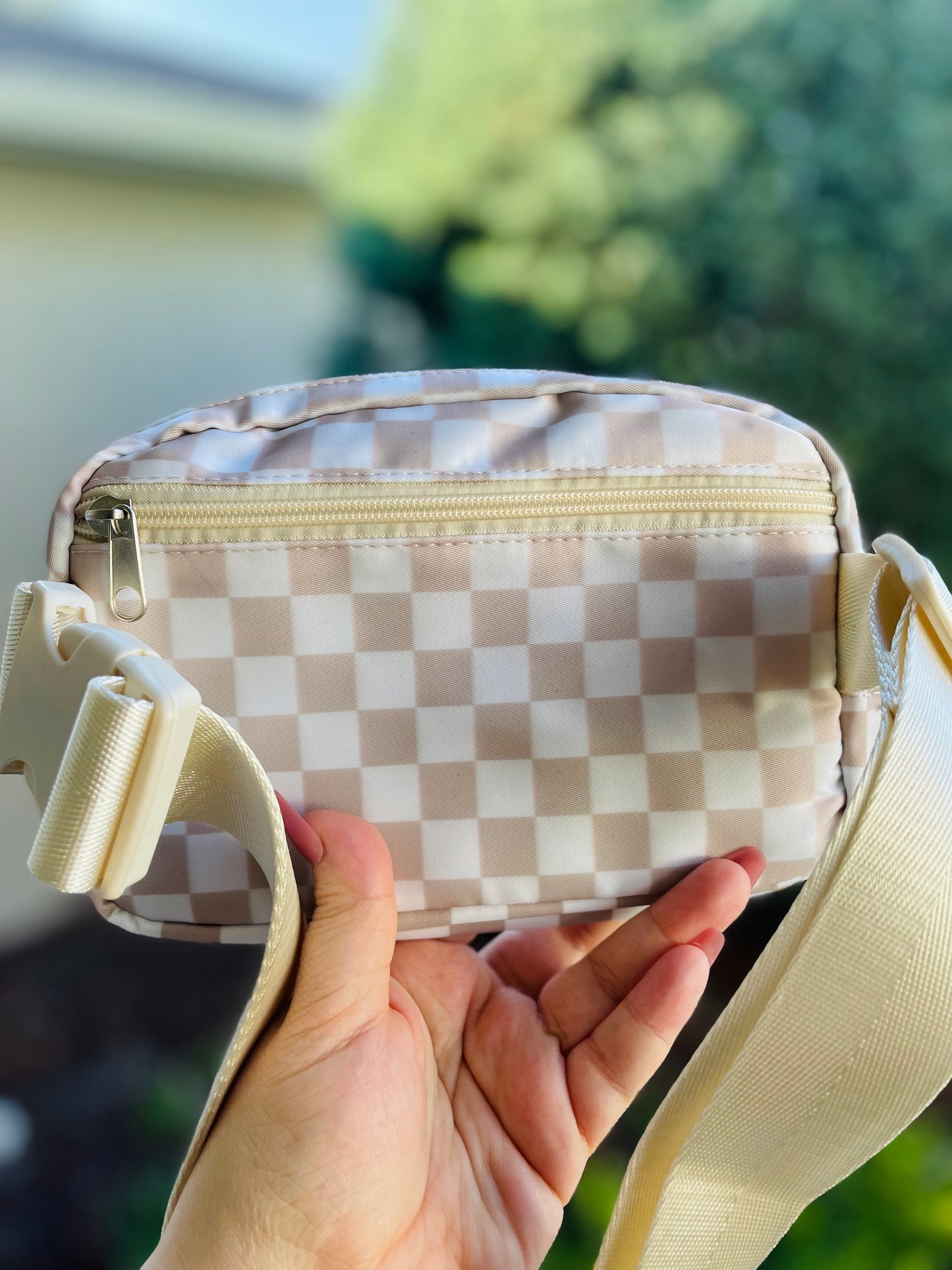 Neutral Checkers Fanny Bag