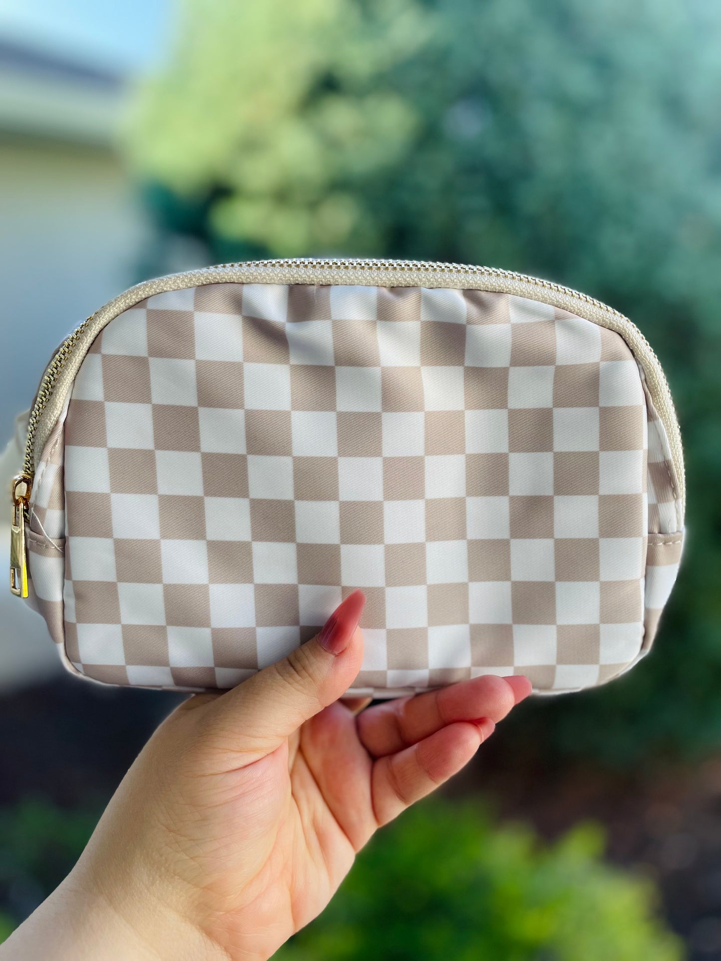 Neutral Checkers Fanny Bag
