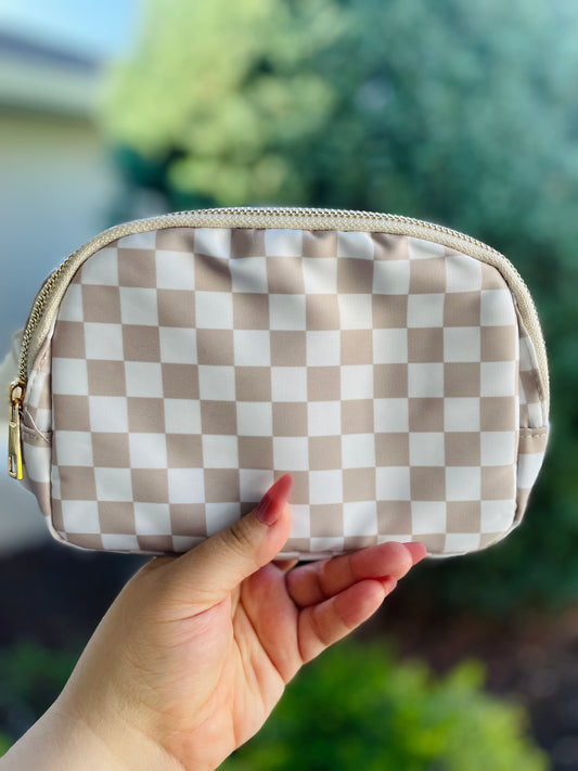 Neutral Checkers Fanny Bag